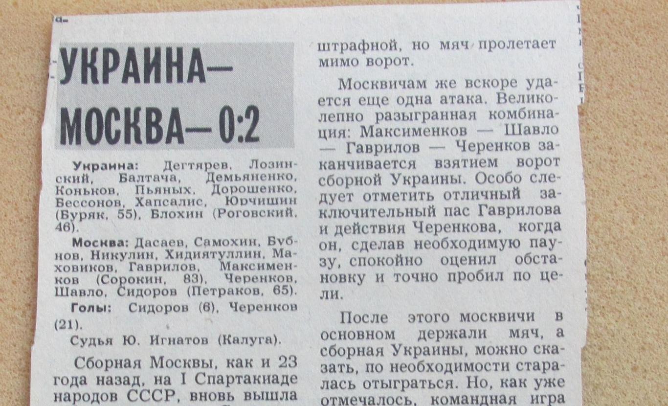 обзор матча Украина - Москва 01.08.1979
