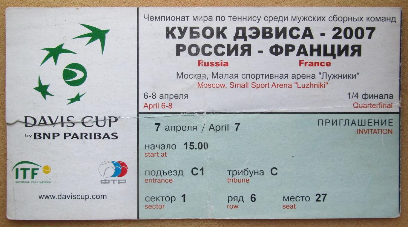 Россия - Франция 07.04.2007 Кубок Дэвиса