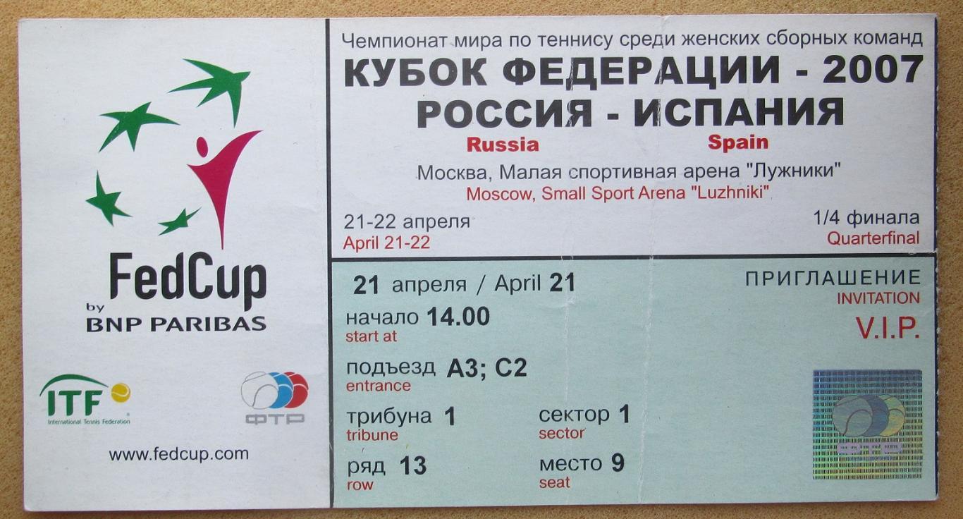 Россия - Испания 21.04.2007 Кубок Федерации