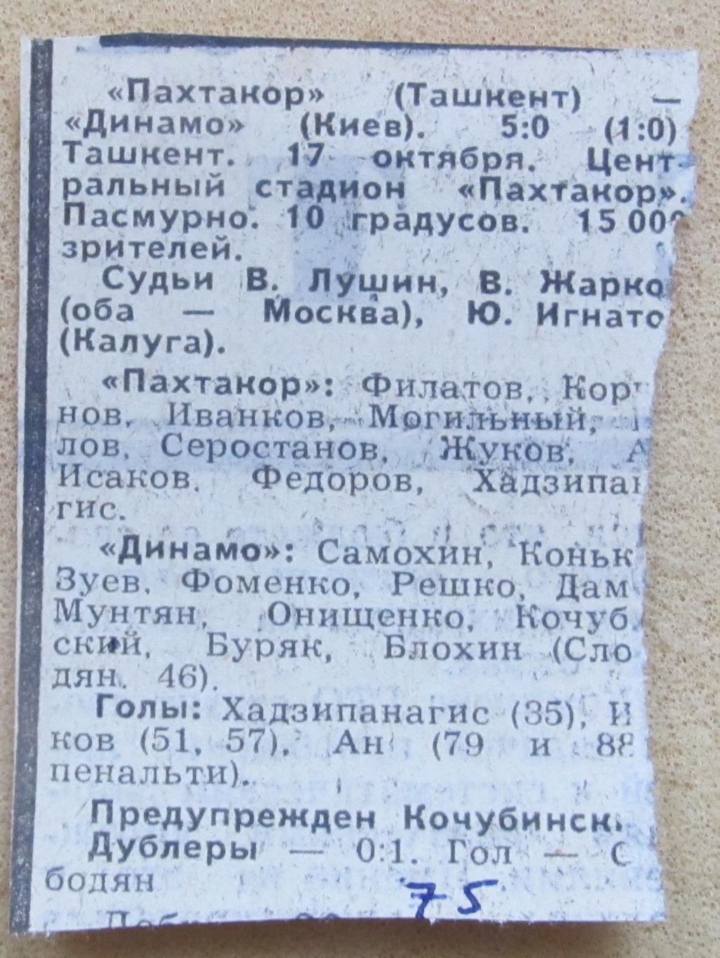Пахтакор Ташкент - Динамо Киев 17.10.1975