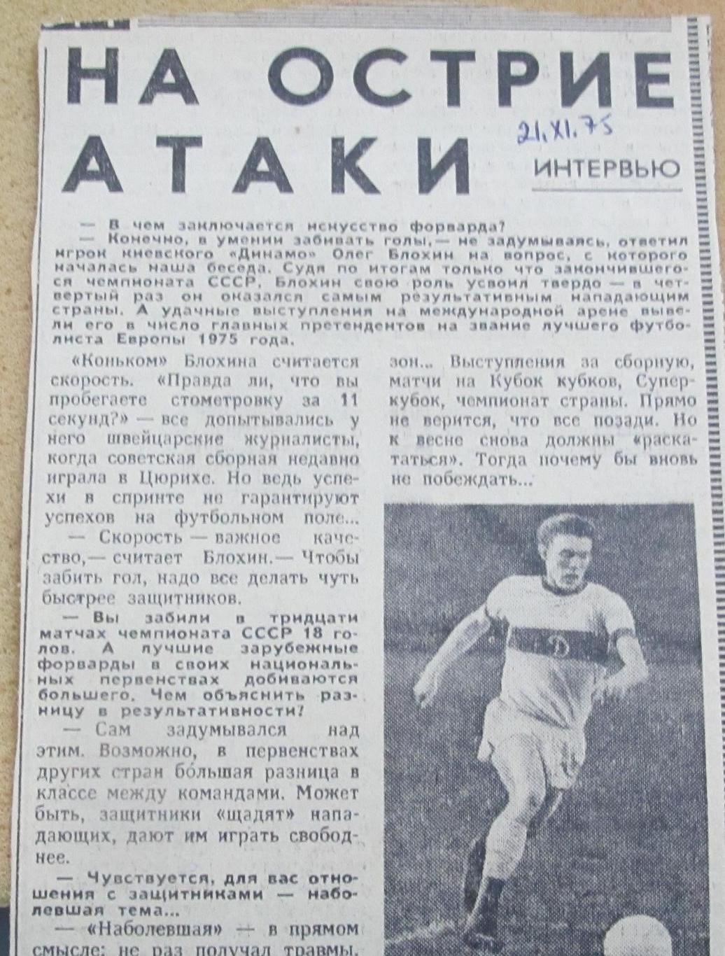 Олег Блохин - претендент на звание лучшего футболиста Европы 1975 года