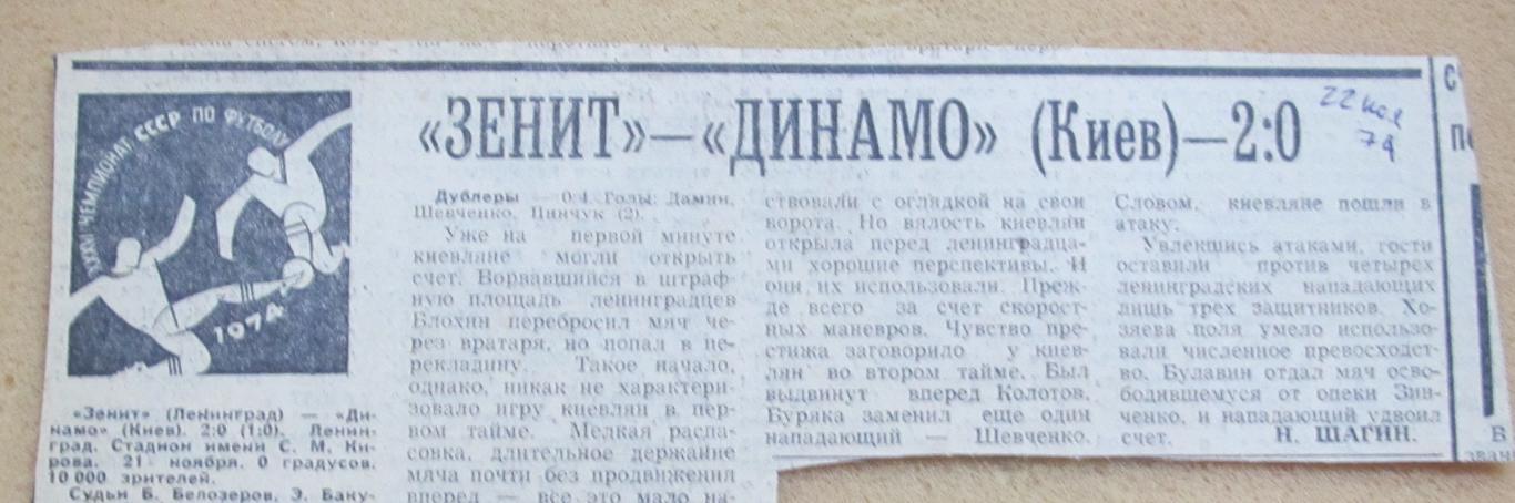Зенит Ленинград - Динамо Киев 21.11.1974