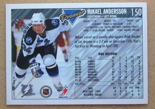 карточка автограф НХЛ Микаэль Андерссон Швеция Тампа Бэй Лайтнинг № 150 1