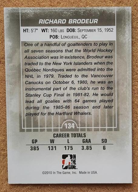 НХЛ Ричард Бродер Квебек Нью-Йорк Ванкувер Хартфорд № 134 1