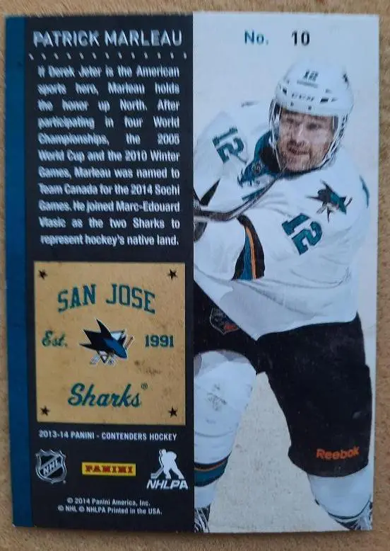 НХЛ Патрик Марло Сан-Хосе Шаркс № 10 1