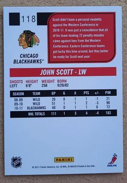 НХЛ Джон Скотт Чикаго Блэкхокс № 118 1