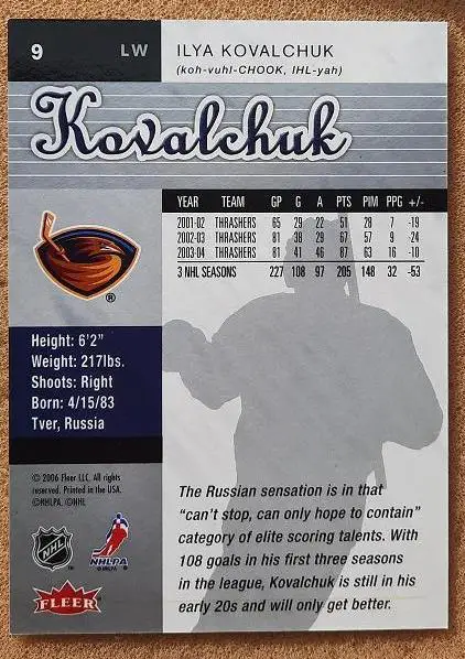 НХЛ Илья Ковальчук Атланта Трэйшерз Спартак Москва Казань Воскресенск № 9 1