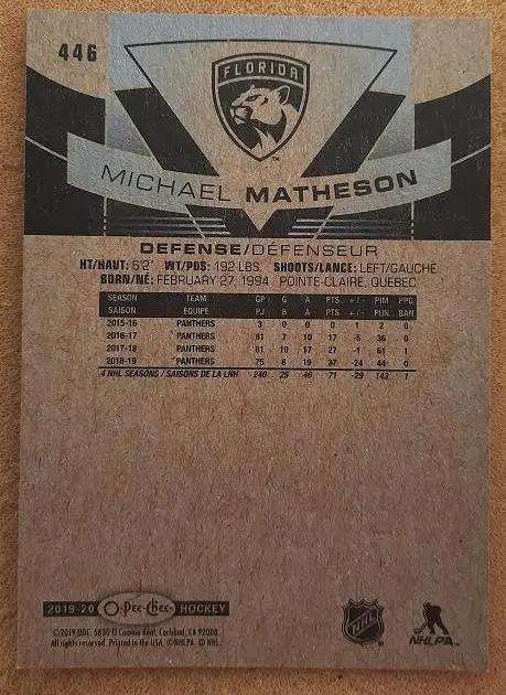 НХЛ Майкл Мэтсон Флорида Пантерз № 446 1