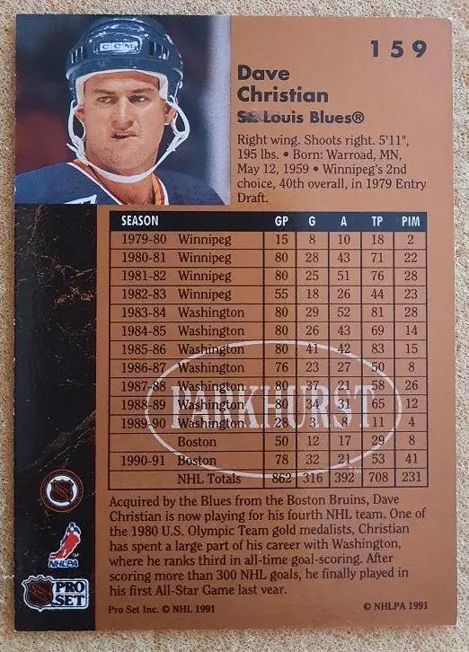 НХЛ Дэйв Кристиан Сент-Луис Блюз № 159 1
