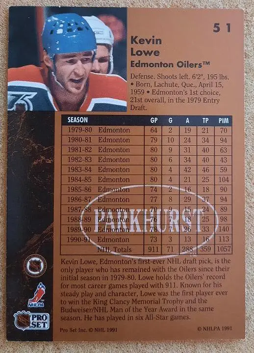НХЛ Кевин Лоу Эдмонтон Ойлерз № 51 1