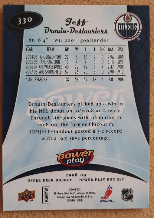 НХЛ Джефф Друин-Делорье Эдмонтон Ойлерз Рига № 330 1