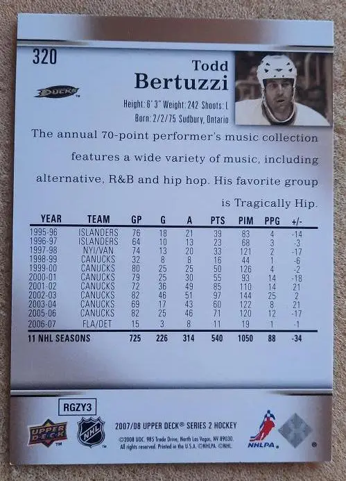 НХЛ Тодд Бертуцци Анахайм Дакс № 320 1