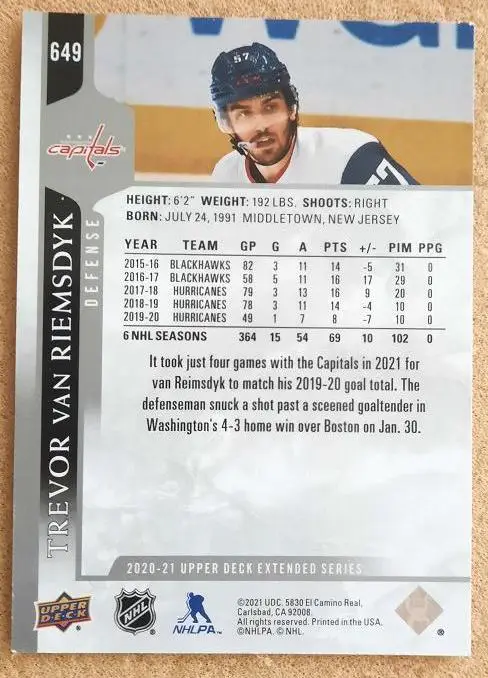 НХЛ Тревор Ван Римсдайк Вашингтон Кэпиталз № 649 1