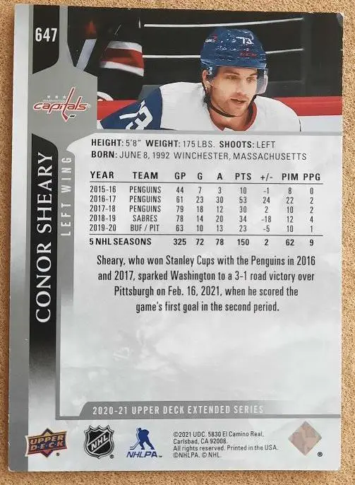НХЛ Конор Шири Вашингтон Кэпиталз № 647 1