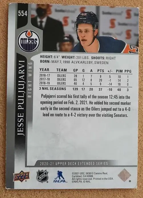 НХЛ Ессе Пульюярви Эдмонтон Ойлерз № 554 1