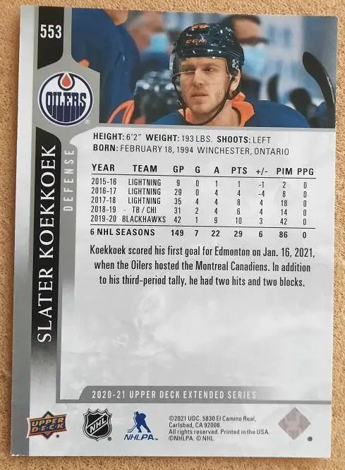 НХЛ Слэйтер Куккук Эдмонтон Ойлерз № 553 1