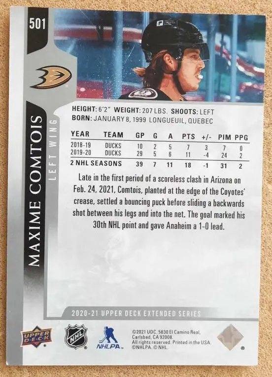 НХЛ Макс Комтуа Анахайм Дакс № 501 1