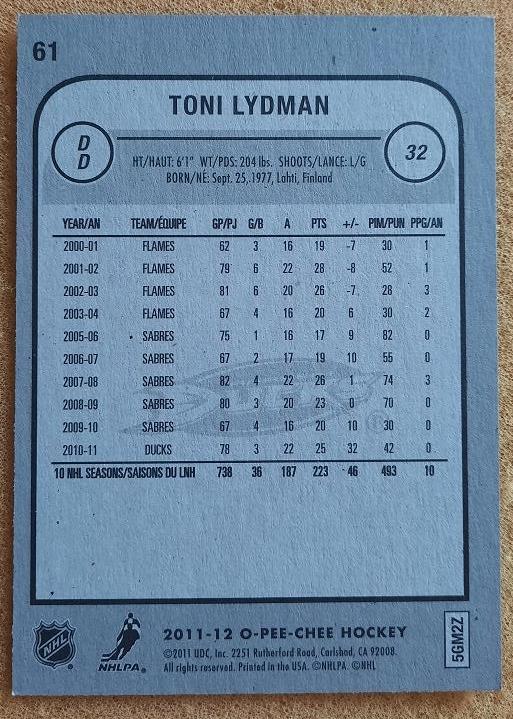 НХЛ Тони Людман Анахайм Дакс № 61 1