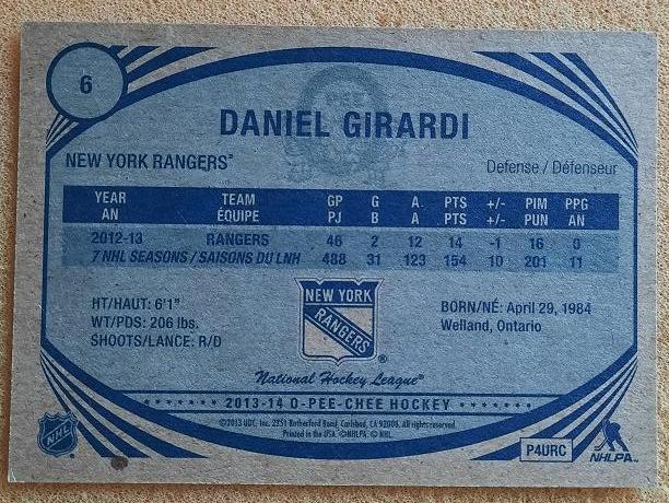 НХЛ Даниэль Жирарди Нью-Йорк Рейнджерс № 6 1