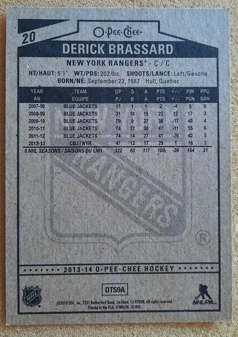НХЛ Дерик Брассар Нью-Йорк Рейнджерс № 20 1