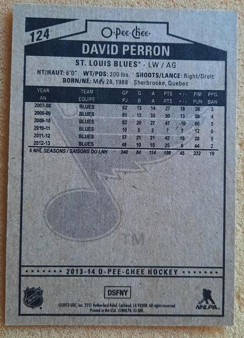 НХЛ Дэвид Перрон Сент Луис Блюз № 124 1