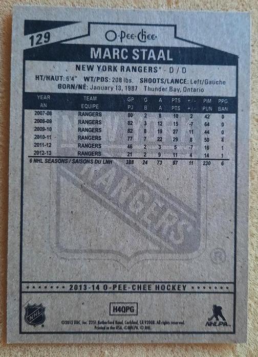 НХЛ Марк Стаал Нью-Йорк Рейнджерс № 129 1