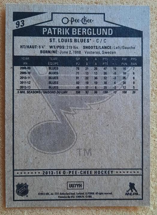 НХЛ Патрик Берглунд Сент-Луис Блюз № 93 1