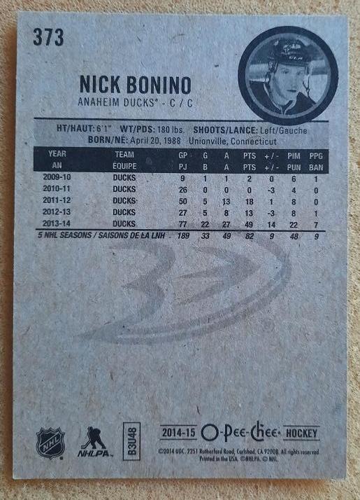 НХЛ Ник Бонино Анахайм Дакс № 373 1
