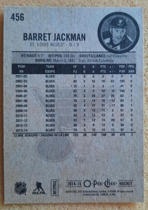 НХЛ Баррет Джекман Сент-Луис Блюз № 456 1