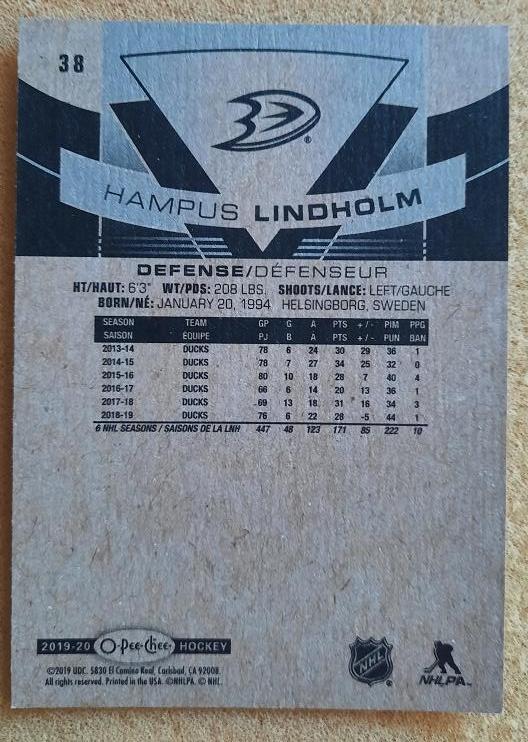 НХЛ Кампус Линдхольм Анахайм Дакс № 38 1