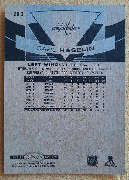 НХЛ Карл Хагелин Вашингтон Кэпиталз № 203 1