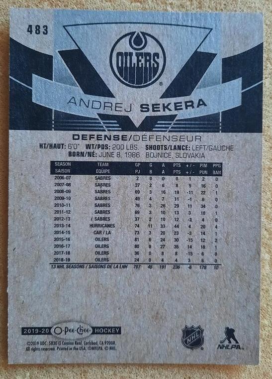 НХЛ Андрей Секера Эдмонтон Ойлерз № 483 1