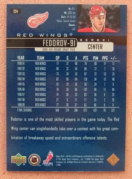 НХЛ Сергей Федоров Детройт Ред Уингз Динамо Минск ЦСКА Москва Магнитогорск № 127 1