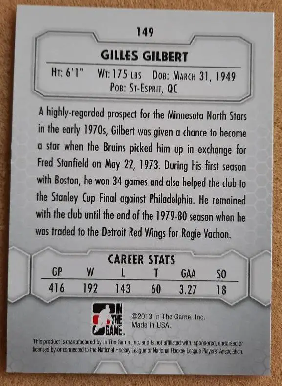 НХЛ Жиль Гилберт Миннесота Бостон Детройт № 149 1
