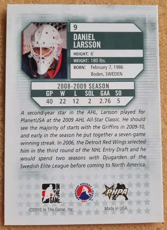 НХЛ Даниэль Ларссон Гранд-Рапидс Гриффинс № 9 1