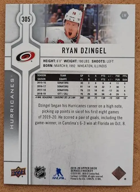 НХЛ Райан Дзингел Каролина Харрикейнз № 305 1