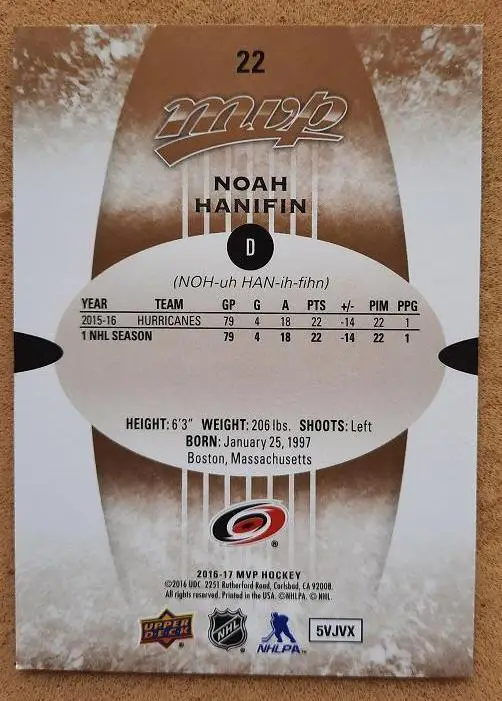 НХЛ Ноа Ханифин Каролина Харрикейнз № 22 1