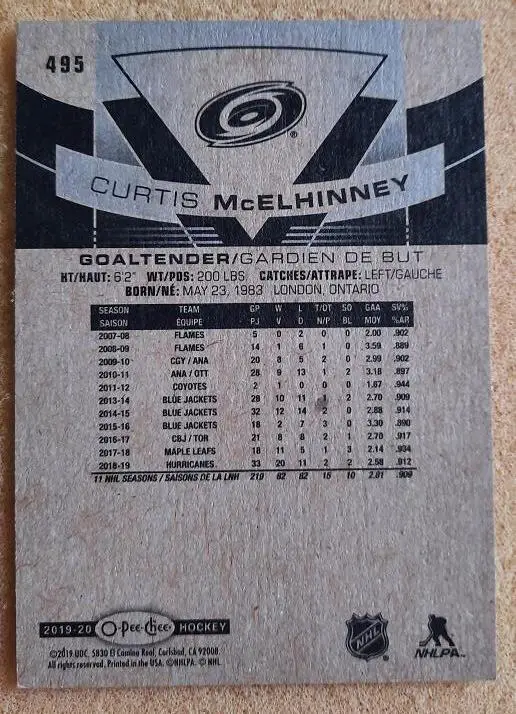 НХЛ Кёртис Макелинни Каролина Харрикейнз № 495 1