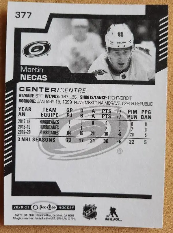 НХЛ Мартин Нечас Каролина Харрикейнз № 377 1