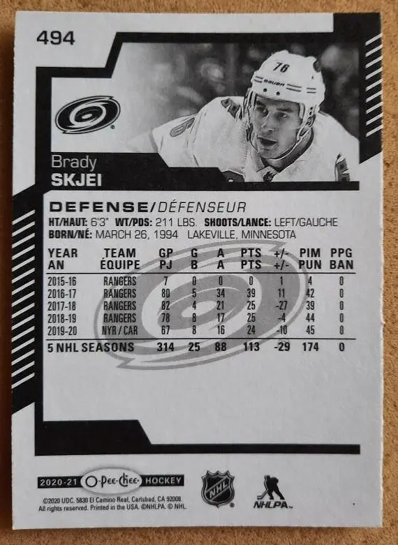 НХЛ Брэди Скджей Каролина Харрикейнз № 494 1