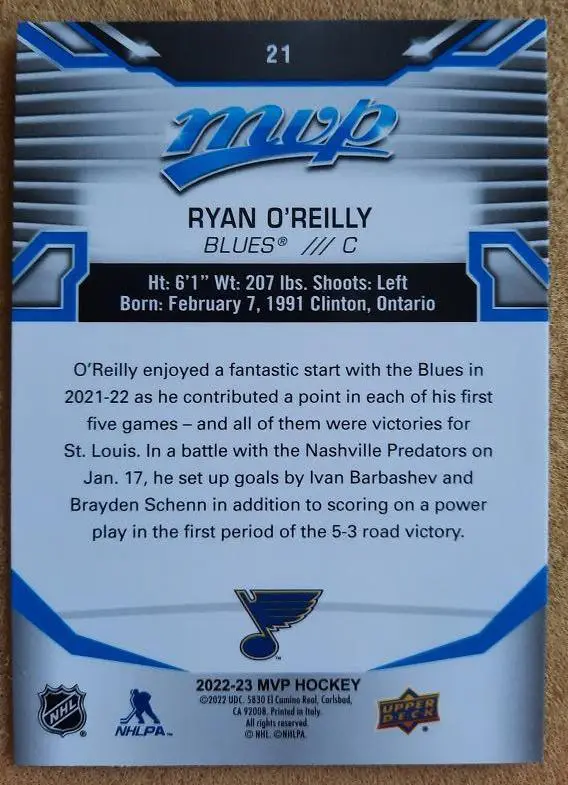 НХЛ Райан О’Райли Сент-Луис Блюз № 21 авто 1