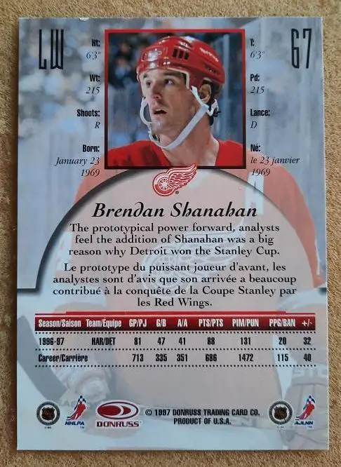 НХЛ Брендан Шэнахэн Детройт Ред Уингз № 67 1