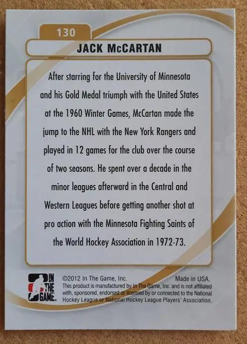 НХЛ Джек Маккартан Нью-Йорк Рейнджерс Миннесота Лос-Анжелес Сан-Франциско № 130 1