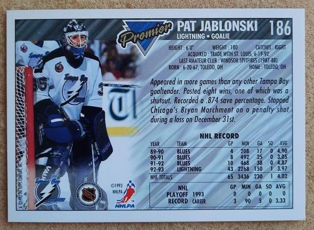 НХЛ Пэт Джаблонски Тампа Бэй Лайтнинг № 186 1