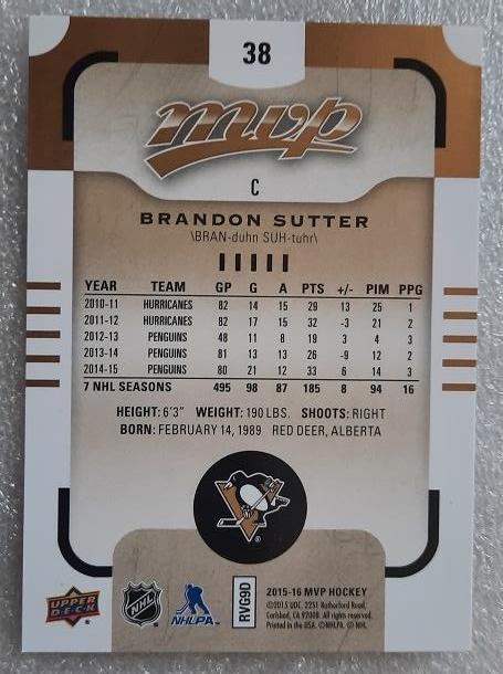 НХЛ Брэндон Саттер Питтсбург Пингвинз № 38 1