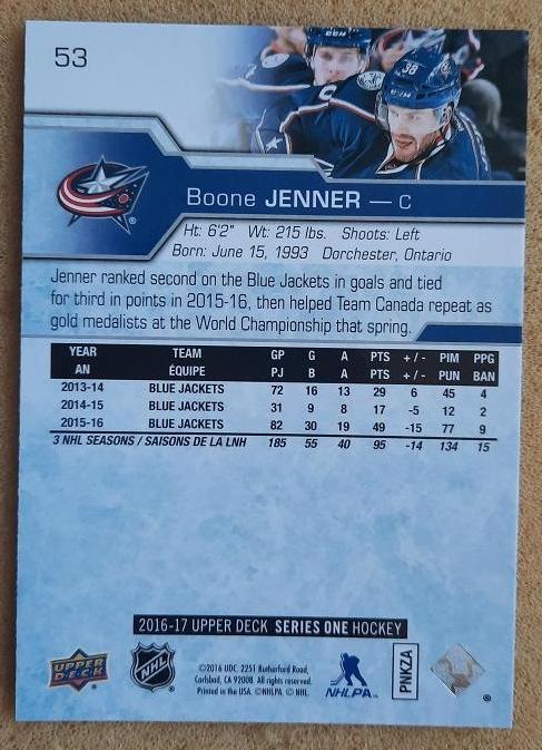 НХЛ Бун Дженнер Коламбус Блю Джекетс № 53 1