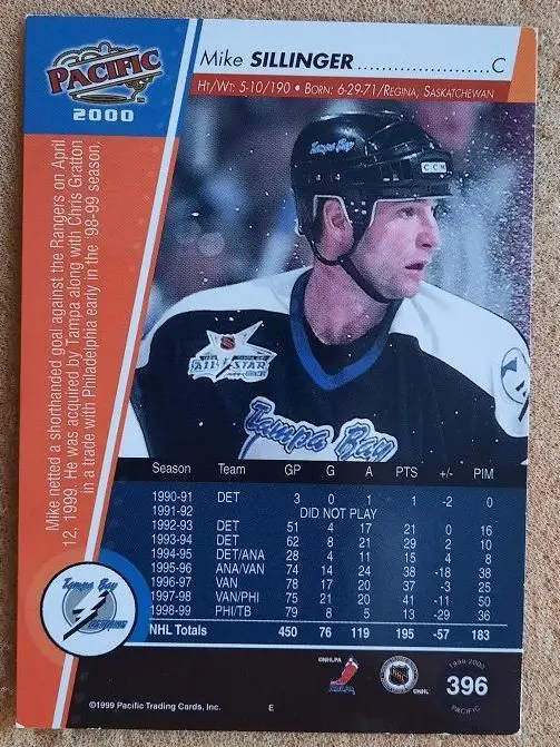 НХЛ Майк Силлинджер Тампа Бэй Лайтнинг № 396 1