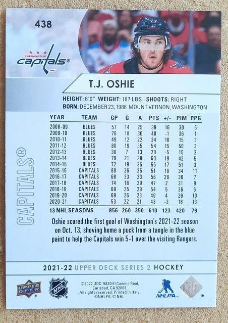 НХЛ Ти Джей Оши Вашингтон Кэпиталз № 438 1