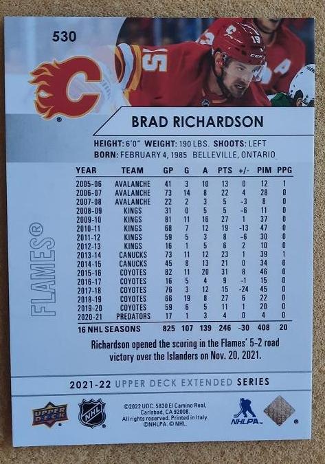 НХЛ Брэд Ричардсон Калгари Флэймз № 530 1