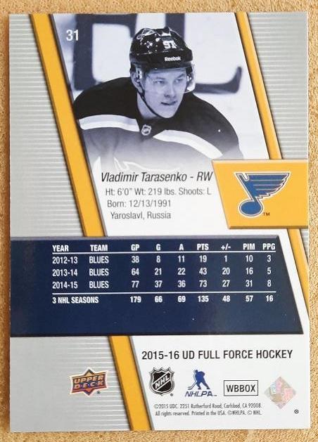 НХЛ Владимир Тарасенко Сент-Луис Блюз Сибирь Новосибирск СКА № 31 1